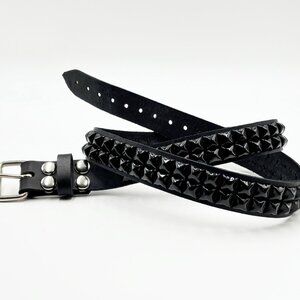 2-Row Black Pyramid Stud Punk Leather Belt by Nemesis Leather - New Deadstock